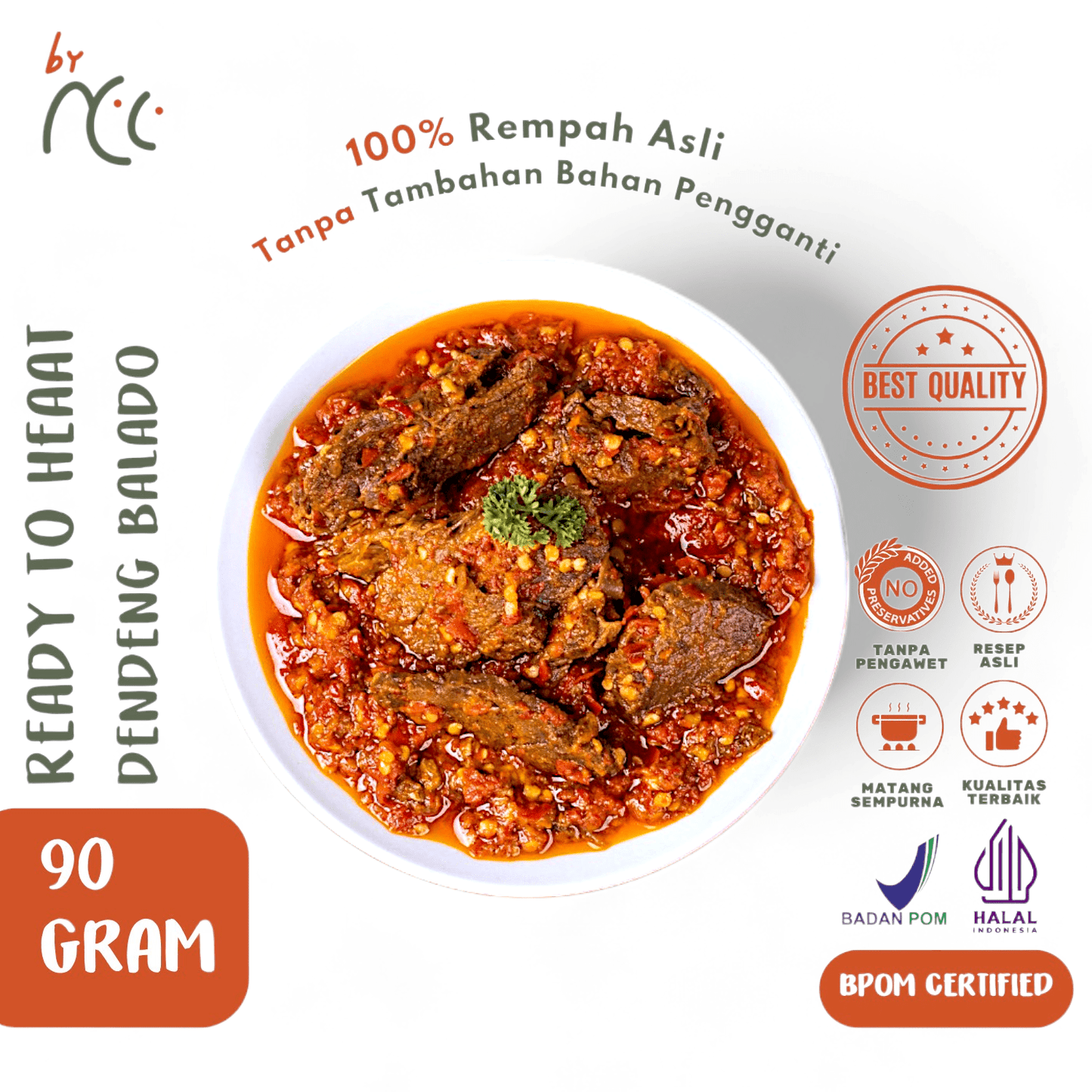 Dendeng Balado Ready To Heat by NCC, 90 gram, spicy crispy beef slices with authentic Minangkabau spices, BPOM and Halal certified, no preservatives.