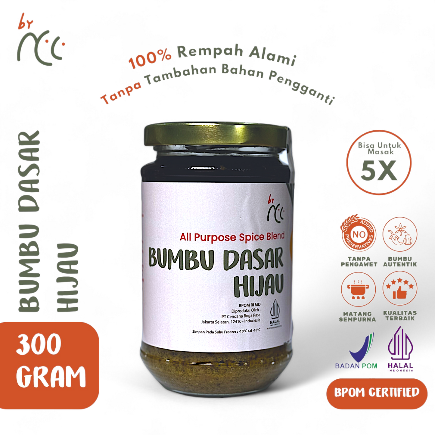 Bumbu Dasar Hijau By NCC 300 gram jar with natural green chili spice blend, halal and BPOM certified, ready-to-use seasoning for various dishes