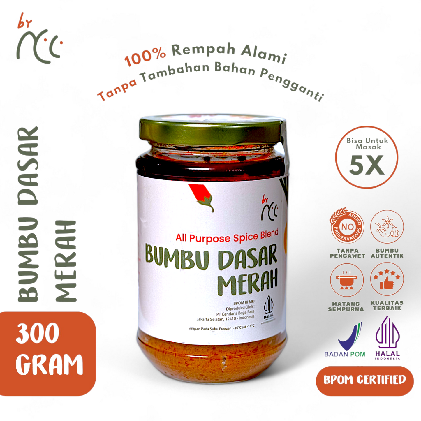 By NCC Bumbu Dasar Merah 300g jar, all-purpose authentic spicy red chili sauce, BPOM certified, halal, natural ingredients for practical and delicious Indonesian cooking