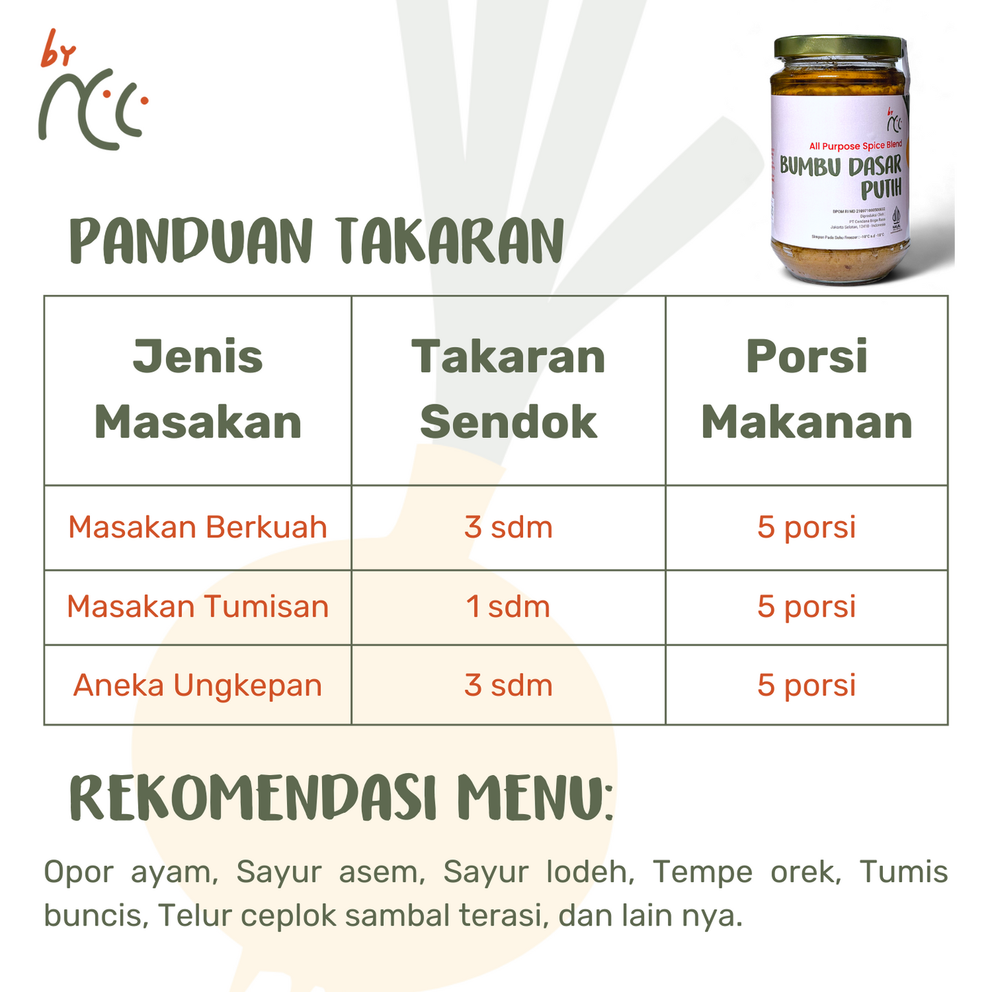 Bumbu Dasar Putih By NCC with usage guide and recipe recommendations for Indonesian dishes