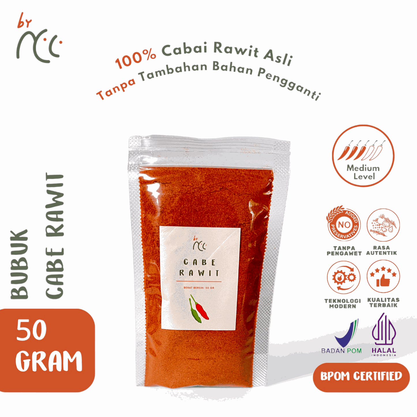 By NCC Bubuk Kering Tabur Rempah Cabe Rawit 50gr tanpa pengawet dan bahan kimia, halal, bumbu masak praktis