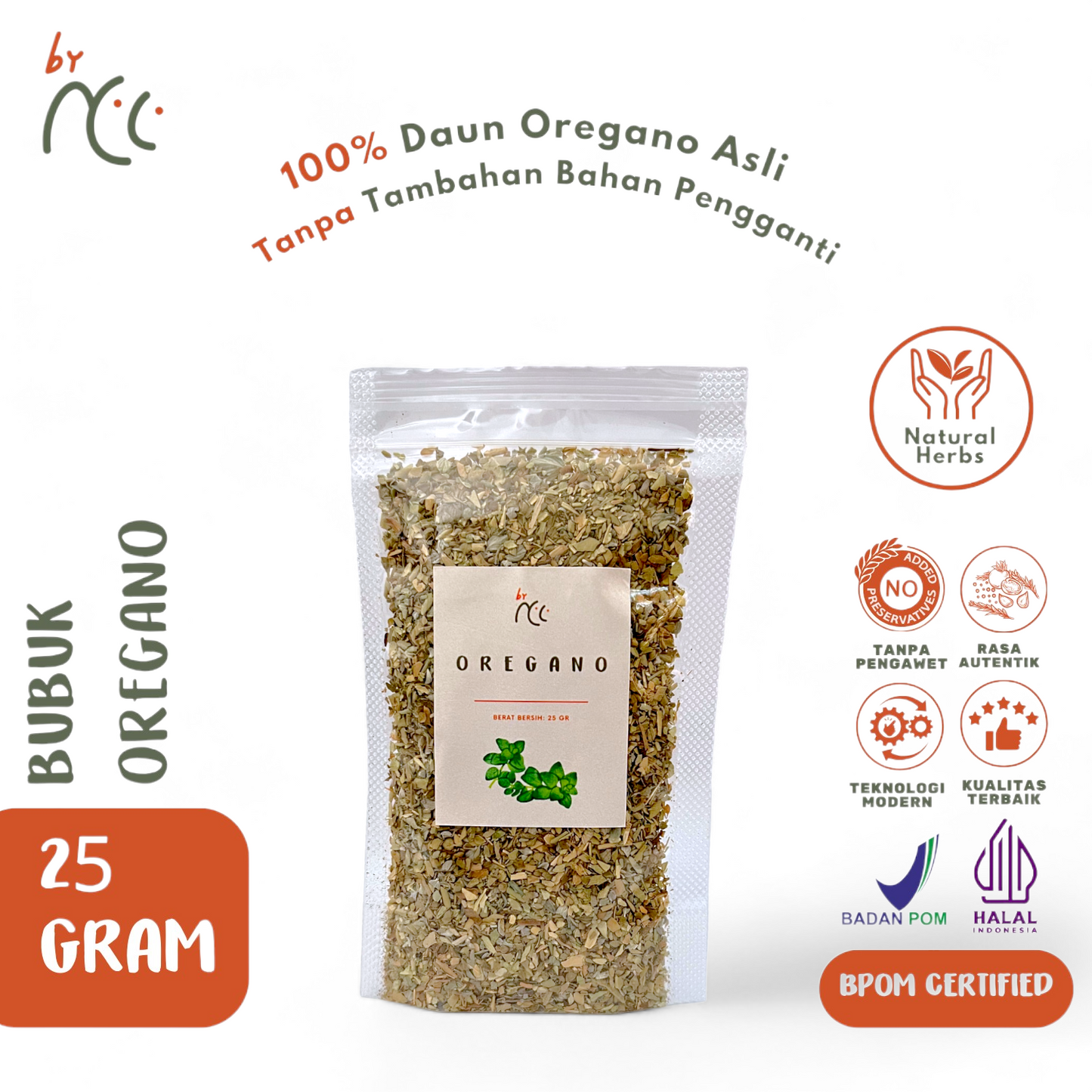 By NCC Bubuk Kering Tabur Rempah Oregano 25gr, 100% daun oregano asli, tanpa bahan pengawet, halal dan BPOM certified, rempah alami untuk bumbu masak