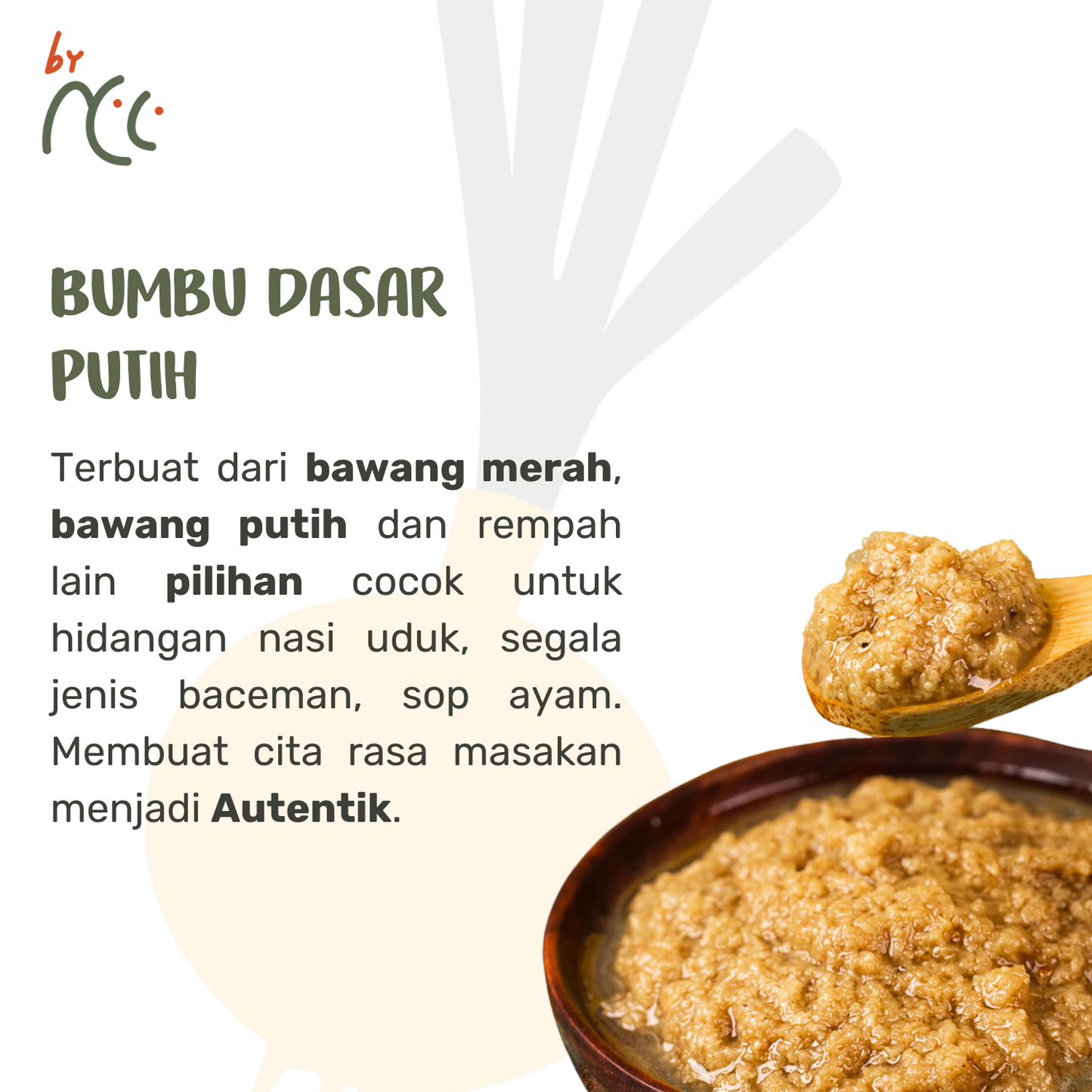 By NCC Bumbu Dasar Putih Kemasan Sachet 135gr made from red onion and garlic seasoning paste for authentic Indonesian dishes