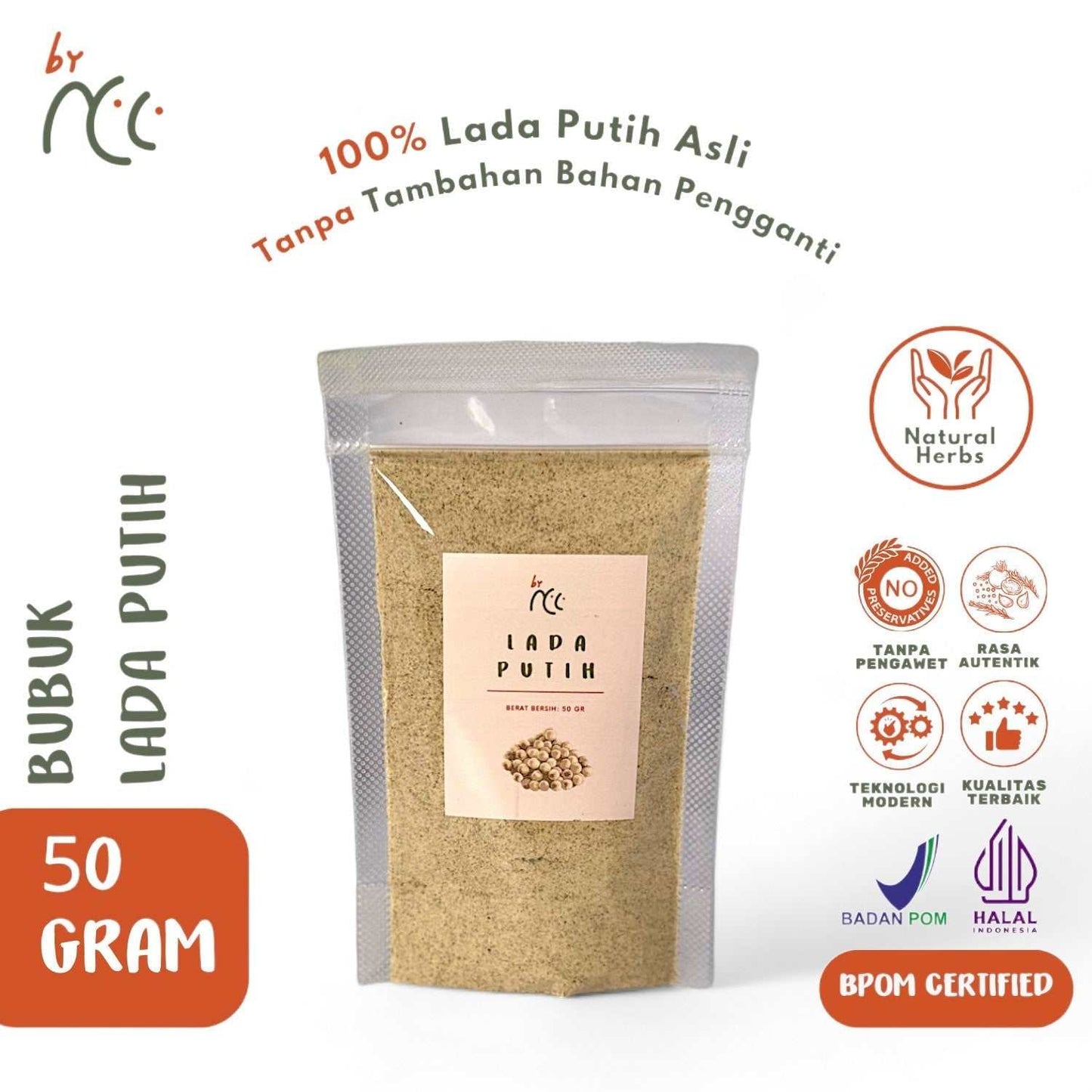 By NCC Bubuk Kering Tabur Rempah Lada Putih Bubuk 50gr natural white pepper powder without preservatives for cooking