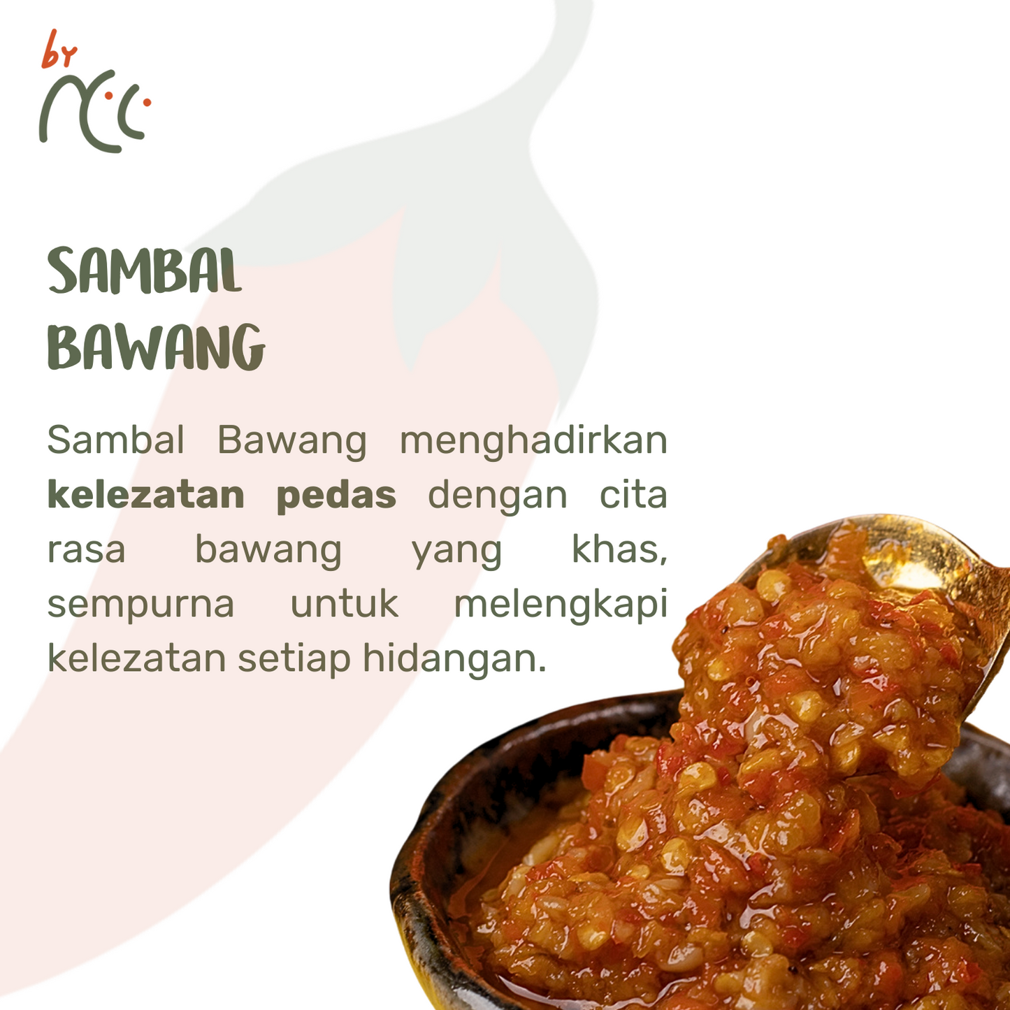 Close-up of spicy Sambal Bawang chili sauce in a black bowl with a spoon, showcasing its chunky texture and rich red color, by NCC