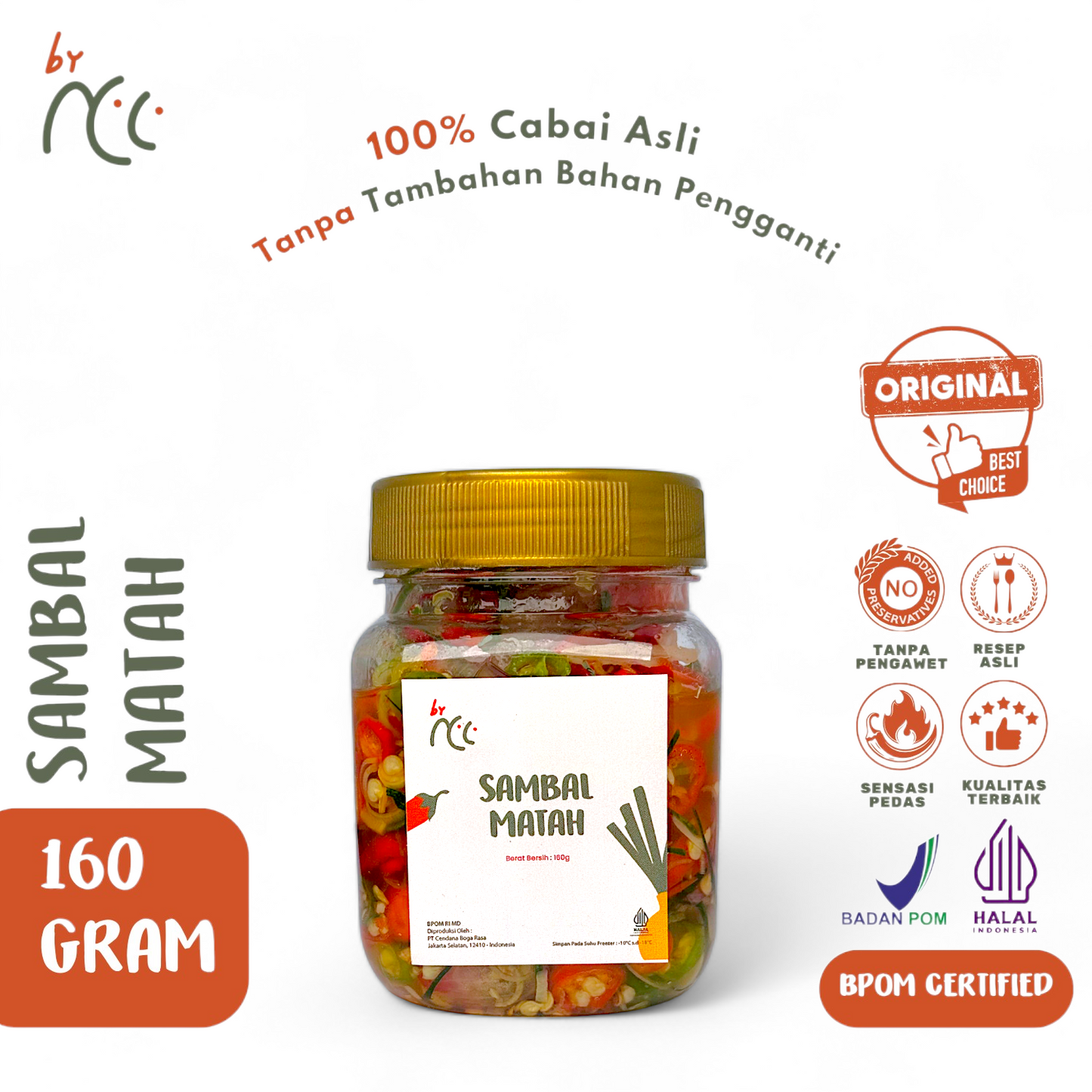 Jar of By NCC Sambal Matah with fresh chili, garlic, and lemongrass, 160 grams, original Bali spicy condiment