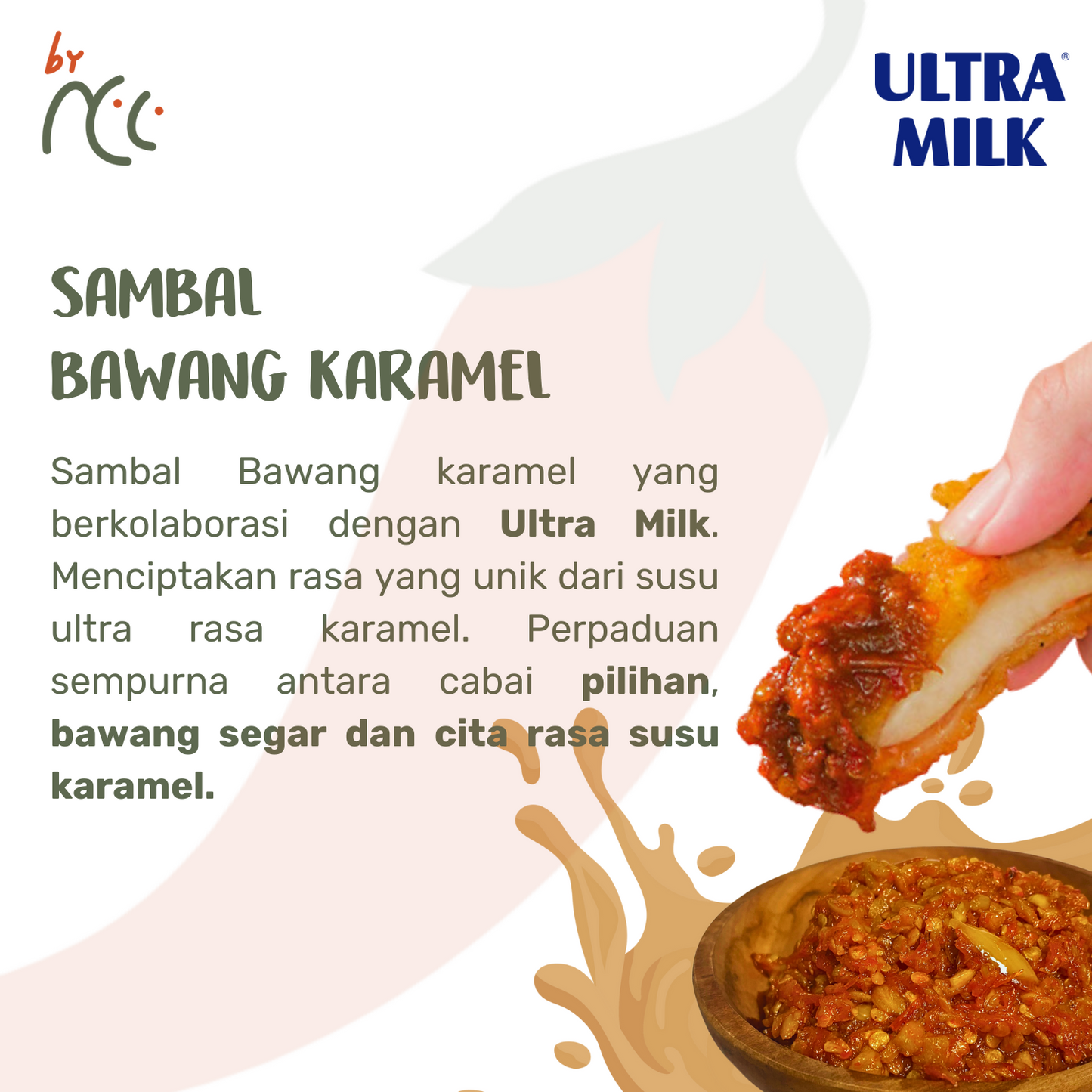 By NCC x Ultra Milk Sambal Bawang Karamel spicy caramel onion chili sauce with fresh ingredients spread on cracker