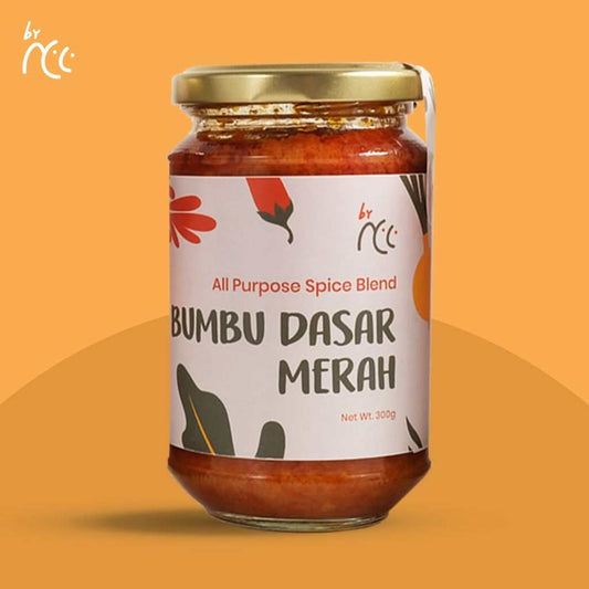 Bumbu dasar merah Indonesian spice blend with red chili, shallots, garlic, and tomatoes for authentic flavor