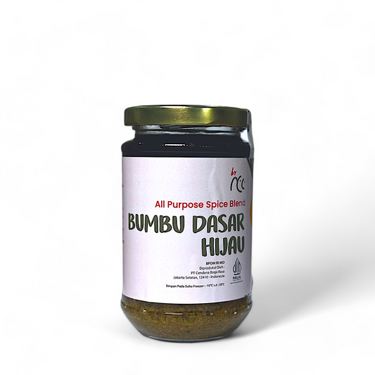 Bumbu Dasar Hijau By NCC dalam kemasan botol, bumbu praktis dengan rasa lezat dan sehat untuk masakan pedas khas Indonesia