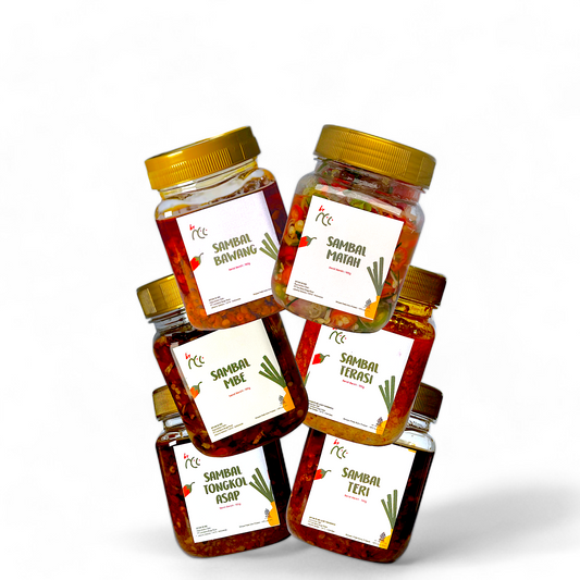 Paket promo bayar 4 dapat 6 sambal pedas rumahan termurah dengan varian sambal mbe, bawang, terasi, matah, tongkol asap, dan teri halal tanpa pengawet