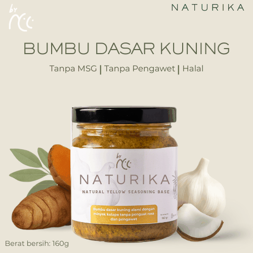 Naturika Bumbu Dasar Kuning 160gr By NCC, toples kemasan dengan kunyit, bawang putih dan kelapa